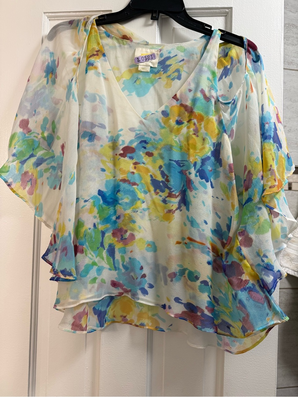 Sheer Maeve by Anthropologie Breezy Floral Cold-Shoulder Top, White/Multi, Sz D